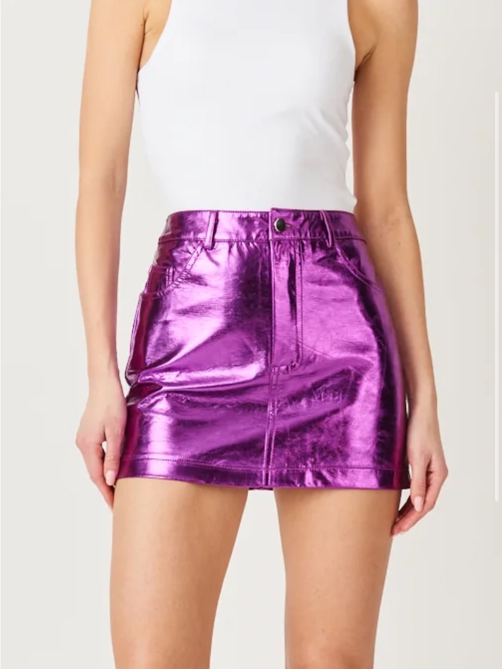 AMYLYNN Metallic Olive Green Faux Leather Mini Skirt - Picture 5 of 5